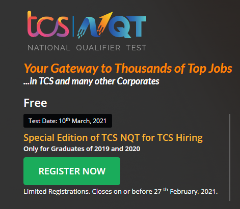 TCS NQT 2021 Recruitment for 2019, 2020 batch Freshers