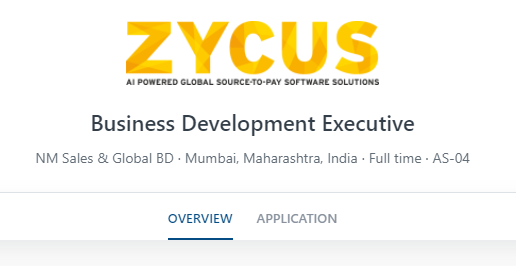 Zycus Off Campus Drive 2021 hiring Business Development Executive