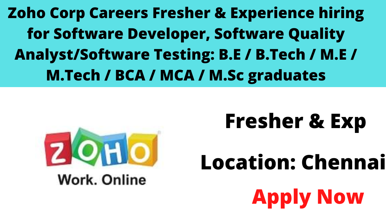 Zoho Corp Careers Fresher & Experience hiring